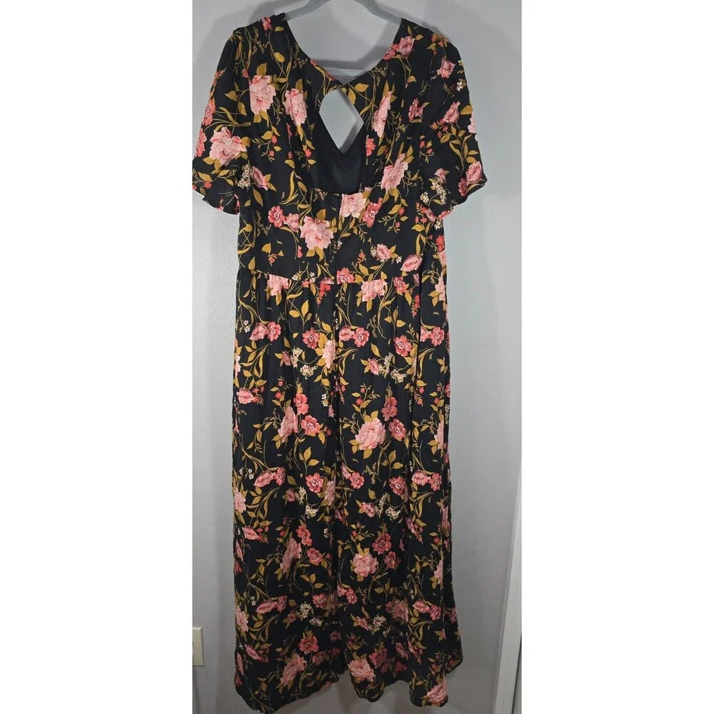 Torrid Walk Through Dress Romper Women Plus Size 20 Black Peach Floral V Neck BK - Picture 7 of 12
